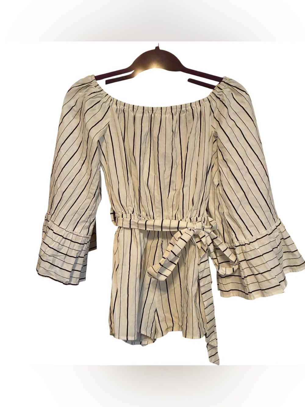 NWT PINK STITCH WHITE WITH BLACK STRIPES ROMPER SIZE S